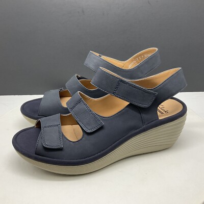 Clarks Reedly Clarks Navy Wedge Clarks Reedly Juno Sandals Women Wedge Heel  Pump Strappy Navy Blue Nubuck