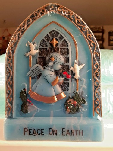 Christmas Angelite Candle Peace on Earth Hand Decorated Candle NIB Vintage 1979 - Picture 2 of 8