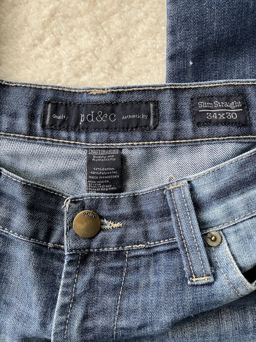 【マー】 PD&C Jeans Mens 34X30 Slim Fit Straight Dark Wash Blue Stretch