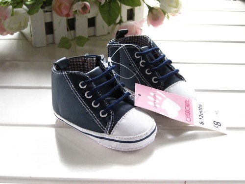 NEW Baby Boys Navy Blue or Brown Hi-tops Smart Sneaker Shoes 0-6-12-18 months - Picture 3 of 8