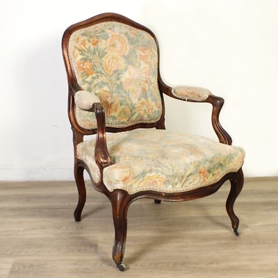 Antica sedia imbottita con braccioli poltrona poltroncina in legno