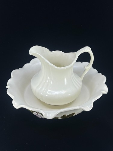 Vintage Ceramic Pitcher and Water Basin Floral ivy Design 1959 Hand painted - Picture 2 of 24