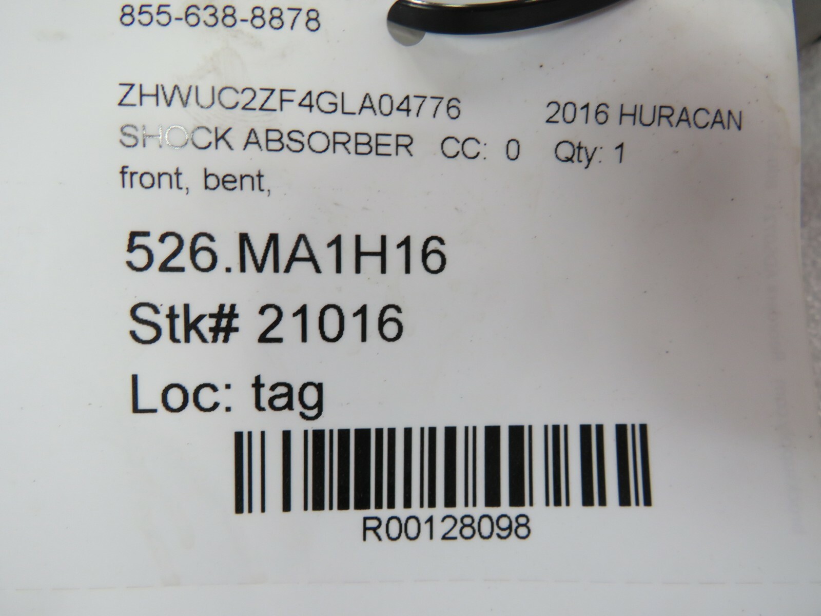 Lamborghini Huracan, LP580, Front Shock Absorber, Used, Bent, P/N 4T0412019AJ