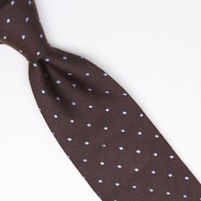 John G Hardy Mens Silk Necktie Brown Light Blue Dot Weave Woven Tie Italy