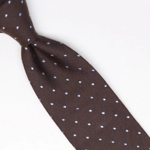 John G Hardy Mens Silk Necktie Brown Light Blue Dot Weave Woven Tie Italy