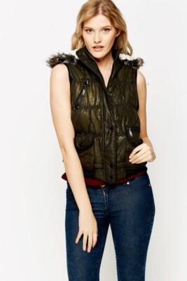 Frlendi Padded Super Soft Fluffy inside body warmer with Faux Fur trim