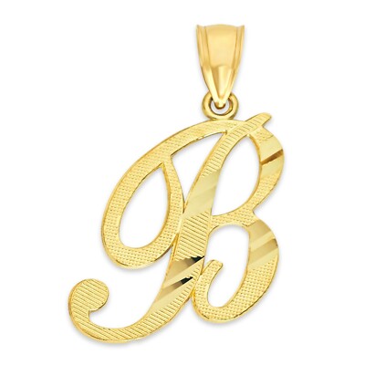 14k Echt Massiv Gold Initialen Anhänger, Personalisiert Kursiv Buchstabe Charm Schmuck