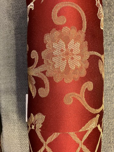 Burgundy Gold Floral Bolster Cylindar Pillow Jacquard Cording Trim Satin - Picture 7 of 12