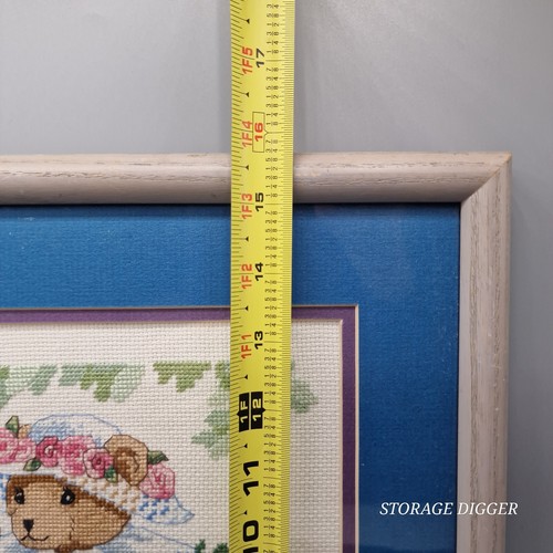 Vintage "Teddy Tea Party" Finished Completed Handmade Cross Stitch, Framed - Picture 12 of 12