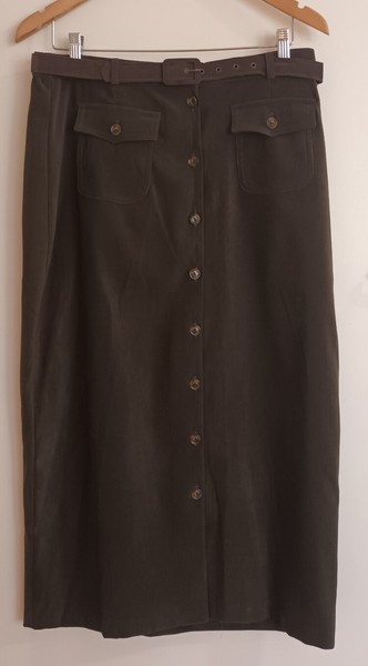 Toronto Skirt Women Dark Green Sz 16 Maxi Belted Buttons Vintage