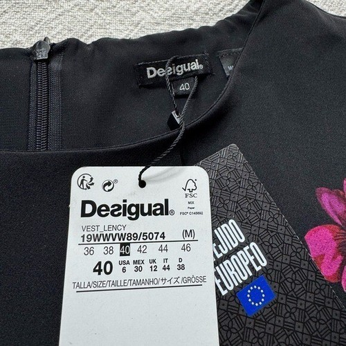 NEW Desigual Women Lency Black Dark Floral Print Shift Mini Dress 6 - Picture 5 of 8