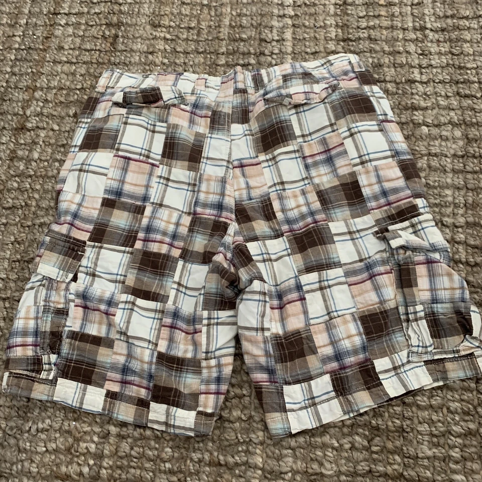 Gap Shorts Mens 40 Patchwork Madras CARGO Brown Plaid Multicolor Cotton - Image 3 of 4