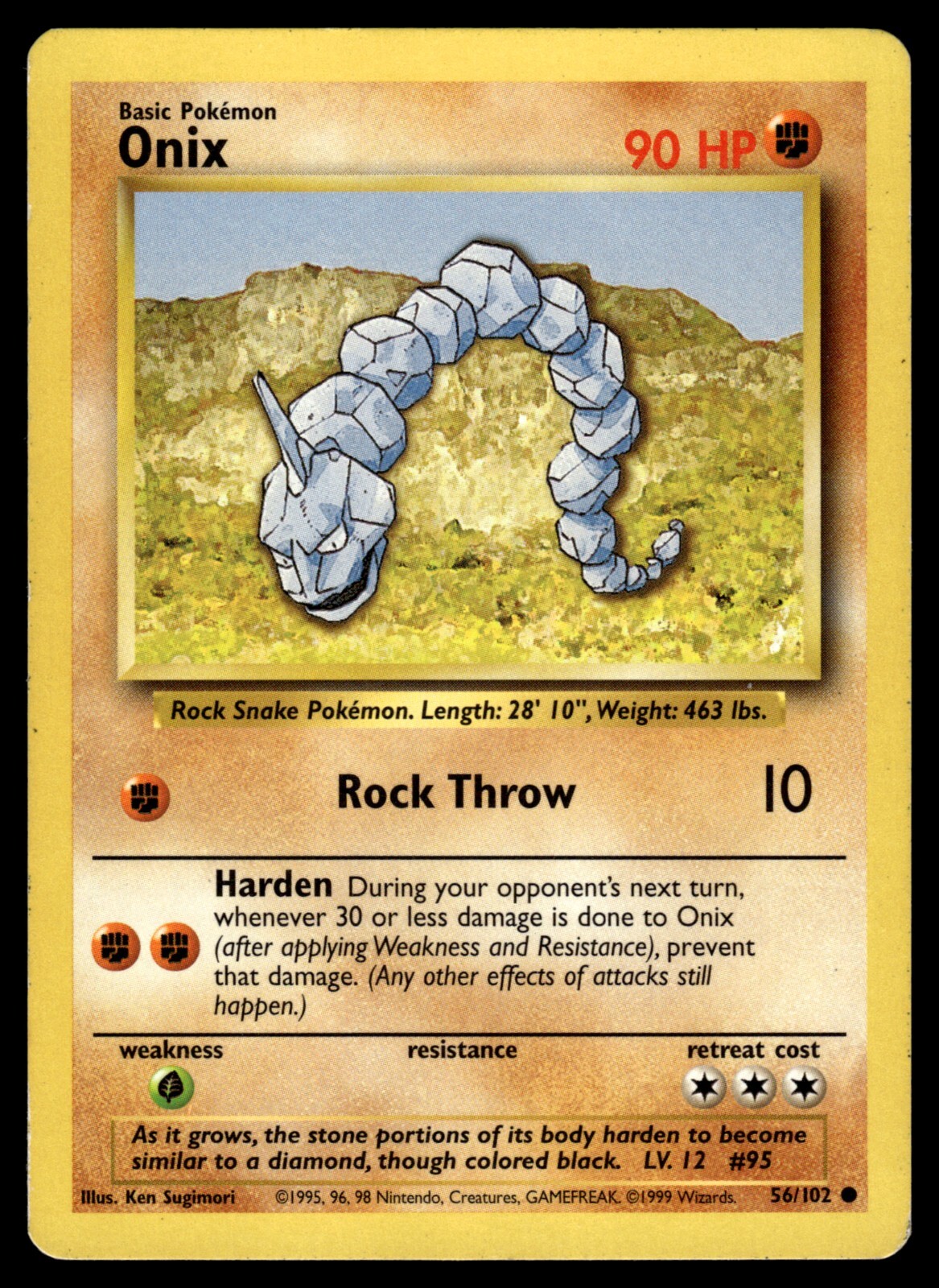 ONIX - 56/102 - BASE SET 1999 WOTC POKEMON UNLIMITED - LP [B]