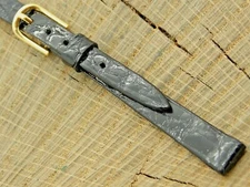 Stylecraft NOS Vintage Unused Black Alligator Watch Band Gold Tone Buckle 8mm