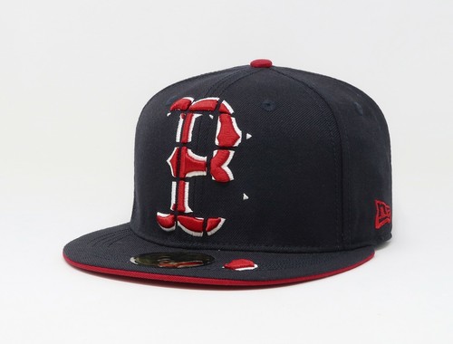 New Era 59Fifty Men Boys Cap Boston Red Sox Blox Navy Blue Custom Hat Size 6 7/8