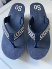 So Navy Blue 3" high Flip Flop Sandals with White & Blue Crystals