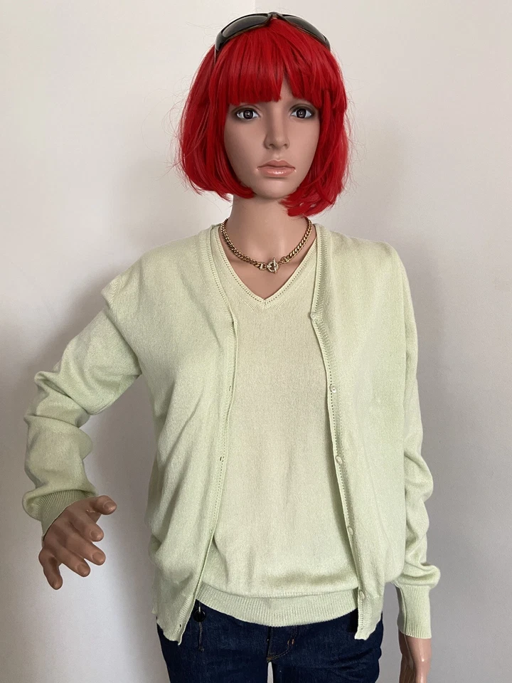 Brunello Cucinelli Verde Cachemira 2 Piezas Cárdigan Suéter Camiseta sin Mangas Conjunto Doble Talla S Foto 2 de 4
