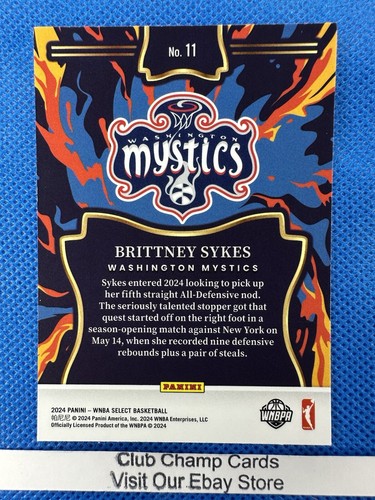 2024 #11 Brittney Sykes Panini Select WNBA En Fuego Inserto Washington Mystics - Imagen 2 de 2