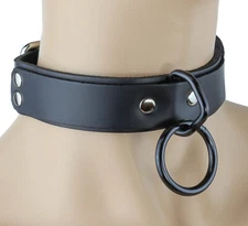 Black Ring Bondage Style Choker Genuine Leather Funk Plus USA Made