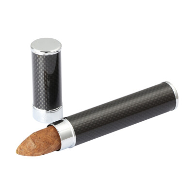 Carbon Fiber Cigar Travel Case - Metal Tube, Holds 1 Cigar, Humidor Style