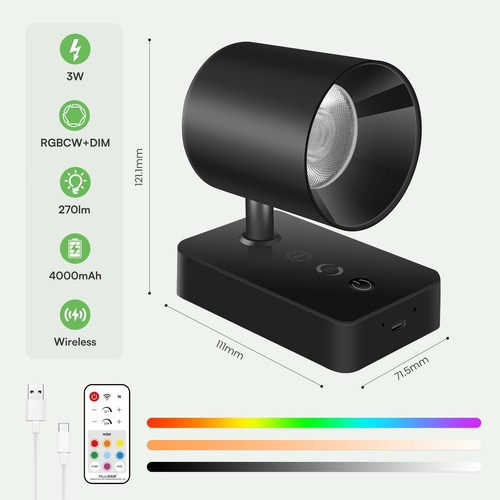 2x LED Bedside Reading Lighting Fixture RGBCW Dimmable Remote USB Rechargeable - Picture 2 of 8