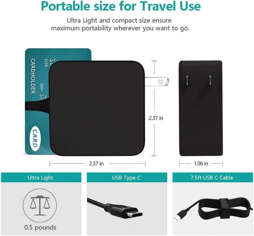 Nicpower 45W USB C Type C PD Laptop Charger AC Adapter for HP Dell Chromebook - Изображение 3 из 4