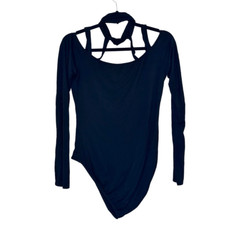 Fashion Nova Long Sleeve High Neck Cut Out Bodysuit Black Large