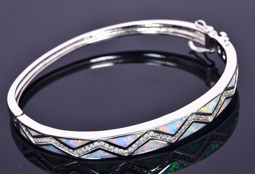 Hawaii White Opal Wave Bangles Cuff 925 Sterling Sliver Jewelry For Women Girls - Picture 9 of 14