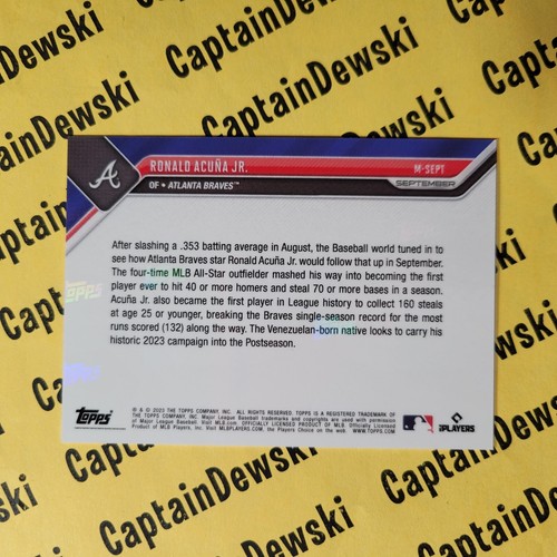 Tarjeta del mes RONALD ACUÑA JR 2023 Topps ahora #M-SEP - mes histórico de la MLB - Imagen 3 de 3