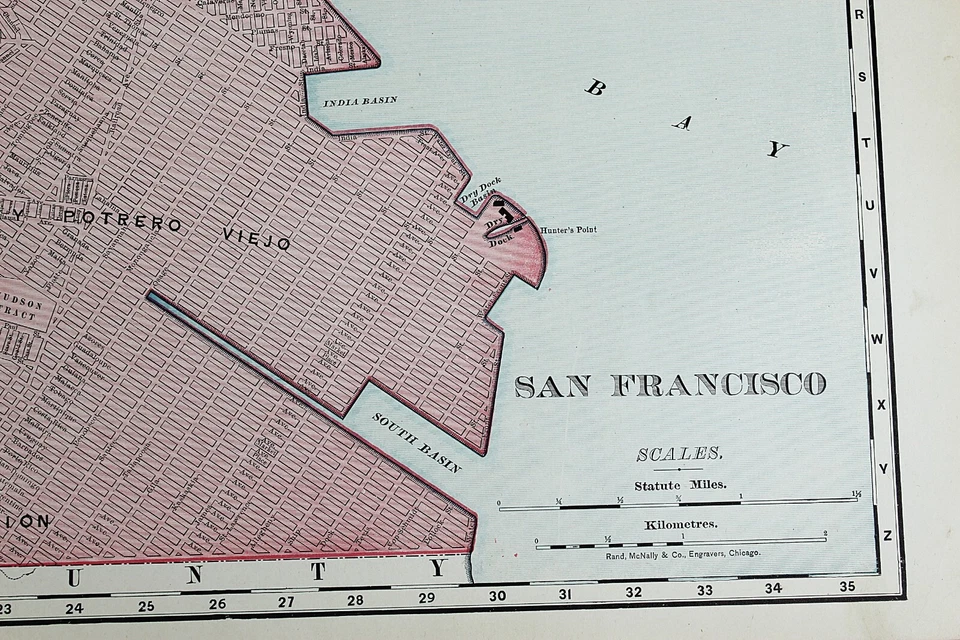 Mapa de la ciudad de San Francisco Calif Rand McNally 1901 ferrocarril RR negocios folio grande Foto 2 de 4