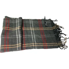 Cejon Made in Italy Gray Plaid Tartan Acrylic Fringed Scarf 60" X 11"