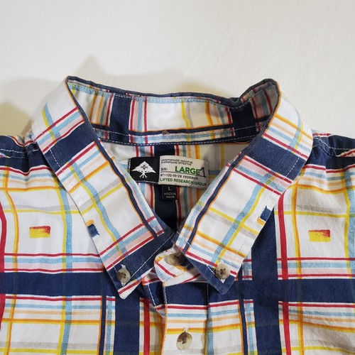 Lifted Research Group LRG Blue White Plaid Patterned - L Button Casual Shirt Top - Picture 7 of 18