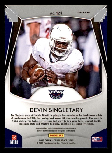 2019 Panini Prizm Draft Picks Prizms Pink Pulsar #124 Devin Singletary - Picture 2 of 2