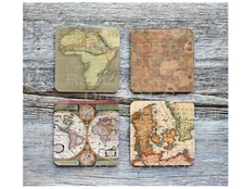 Old Maps themed neoprene coasters, set of 4, CHOICE, absorbent, coaster set
