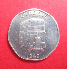 BRITAIN VINTAGE 1972 - 1990  ALUMINIUM  20p NATIONAL TRAVEL TOKEN 6VD6 BUS  1949
