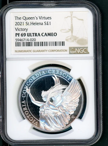 ST. HELENA 2021 $1 PROOF SILVER 1OZ QUEEN'S VIRTUES COIN NGC PR 69 UCAM  A612