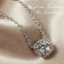 18K White Gold GP Made With Swarovski Element Round Cut Exquisite Halo Necklace