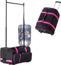 Dance Bag with Garment Rack 23 Inch Rolling Duffel Wheels for Travel Pink