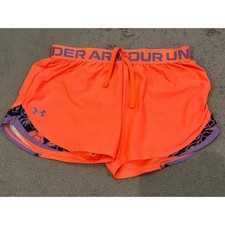 Under Armour Girls HeatGear Neon Orange Purple Athletic Shorts YLG Large