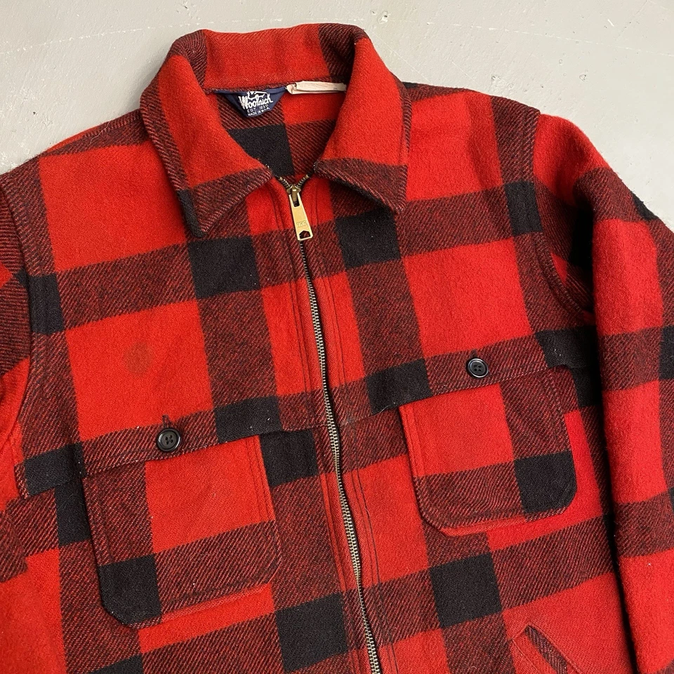 Vintage Woolrich Buffalo Plaid Mackinaw Wool Jacket Size Medium Coat Red Black - Image 2 of 4