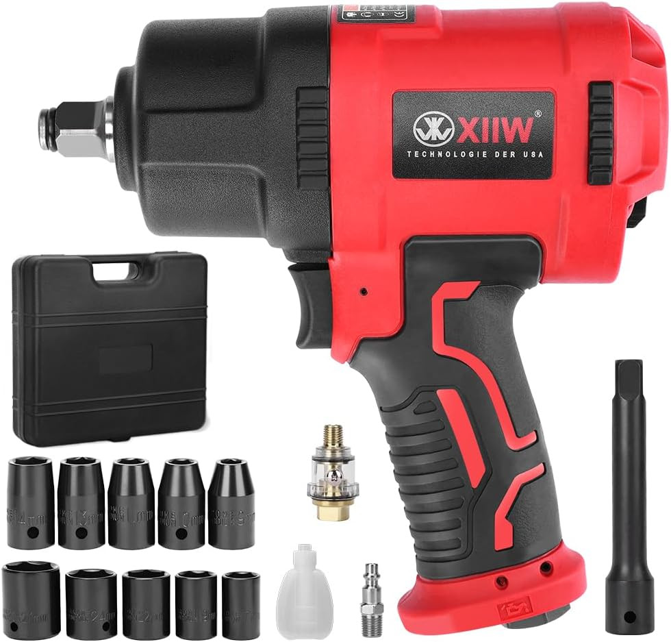1/2 Inch Air Impact Wrench, Max Torque 1560 Ft-Lbs, Lightweight 4.4 Lb Design, A