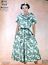 altes Modeheft von 1954 mit Schnittmuster, Kombinationen Cocktailkleider Dirndl