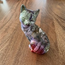 Cat Sculpture Ceramic Marbled Metallic Lustre Design