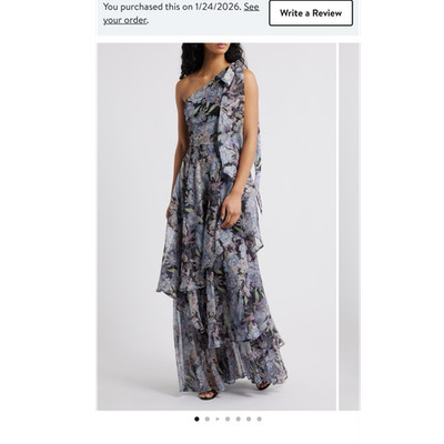 Lulus One-Shoulder Asymmetric Floral Chiffon Maxi Dress Purple/Gray S