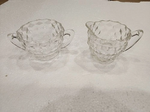 Vintage Fostoria Jeannette Design Cubist Clear Open Cream&Sugar Depression Glass