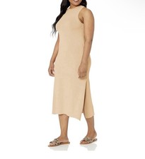 The Drop Tank Ribbed Maxi Sweater Dress High-Neck Cut-In A-Line Side-Slit Large
