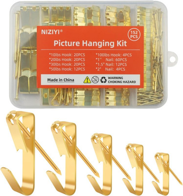 152Pcs Picture Hanging Kit, Picture Hangers 10lb, 20lb, 30lb, 50lb, 100lb Hooks