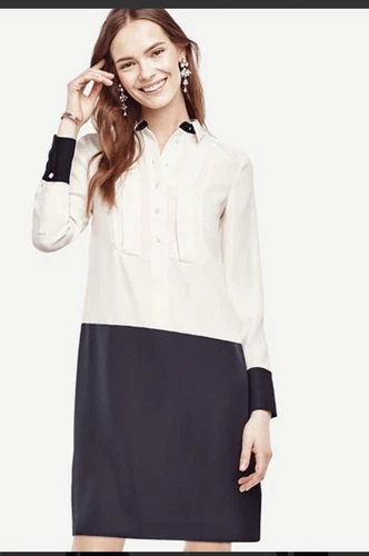 OFF WHITE Abito donna Ann Taylor taglia 10 colore bianco sporco e nero manica lunga nuovo