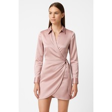 Zara Dress Womens Size Small Light Pink Shirt Satin Collared Wrap Elegant Dress