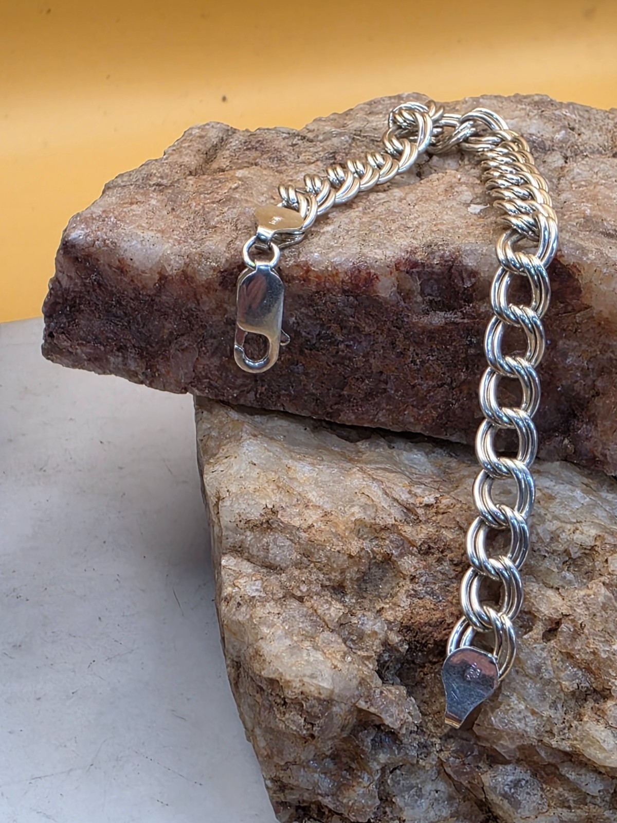 Sterling Silver 7mm Solid Double Link Charm Brace… - image 7